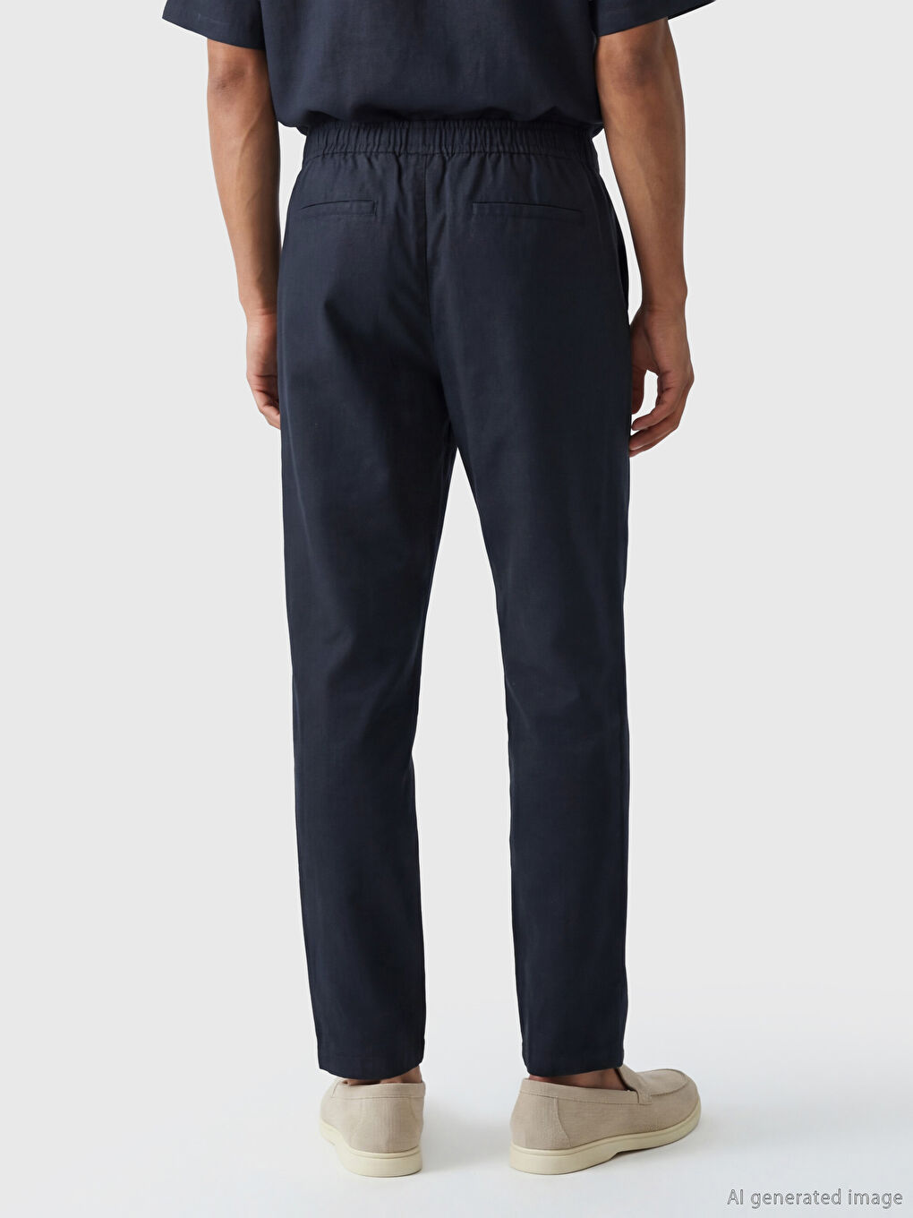 Lacivert Standart Kalıp Keten Görünümlü Erkek Pantolon-2