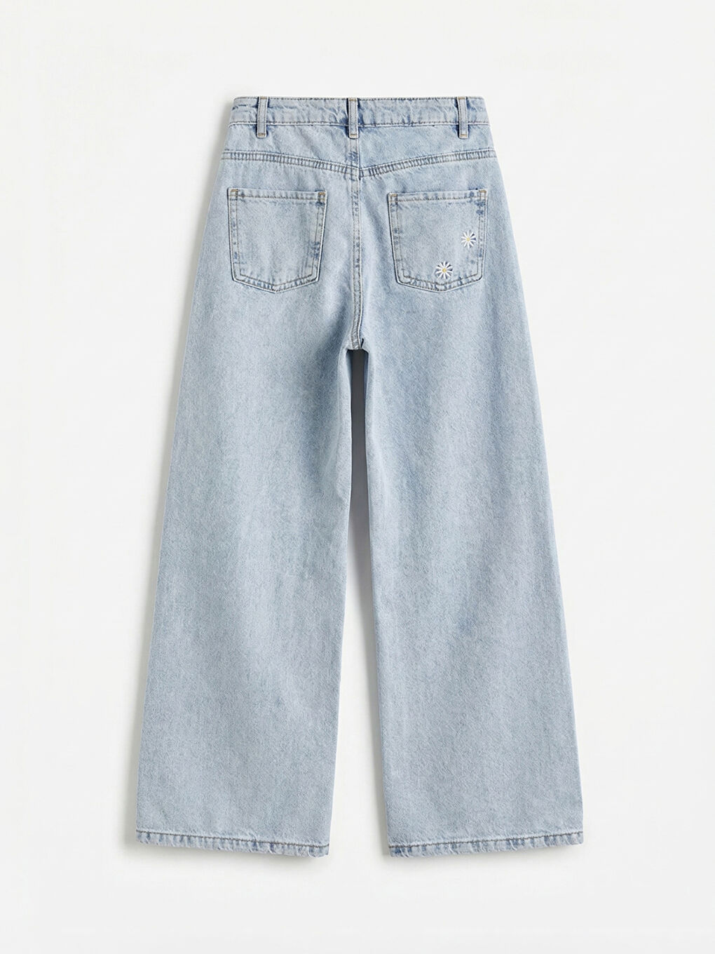 Mavi Wideleg Nakışlı Kız Çocuk Jean Pantolon-1