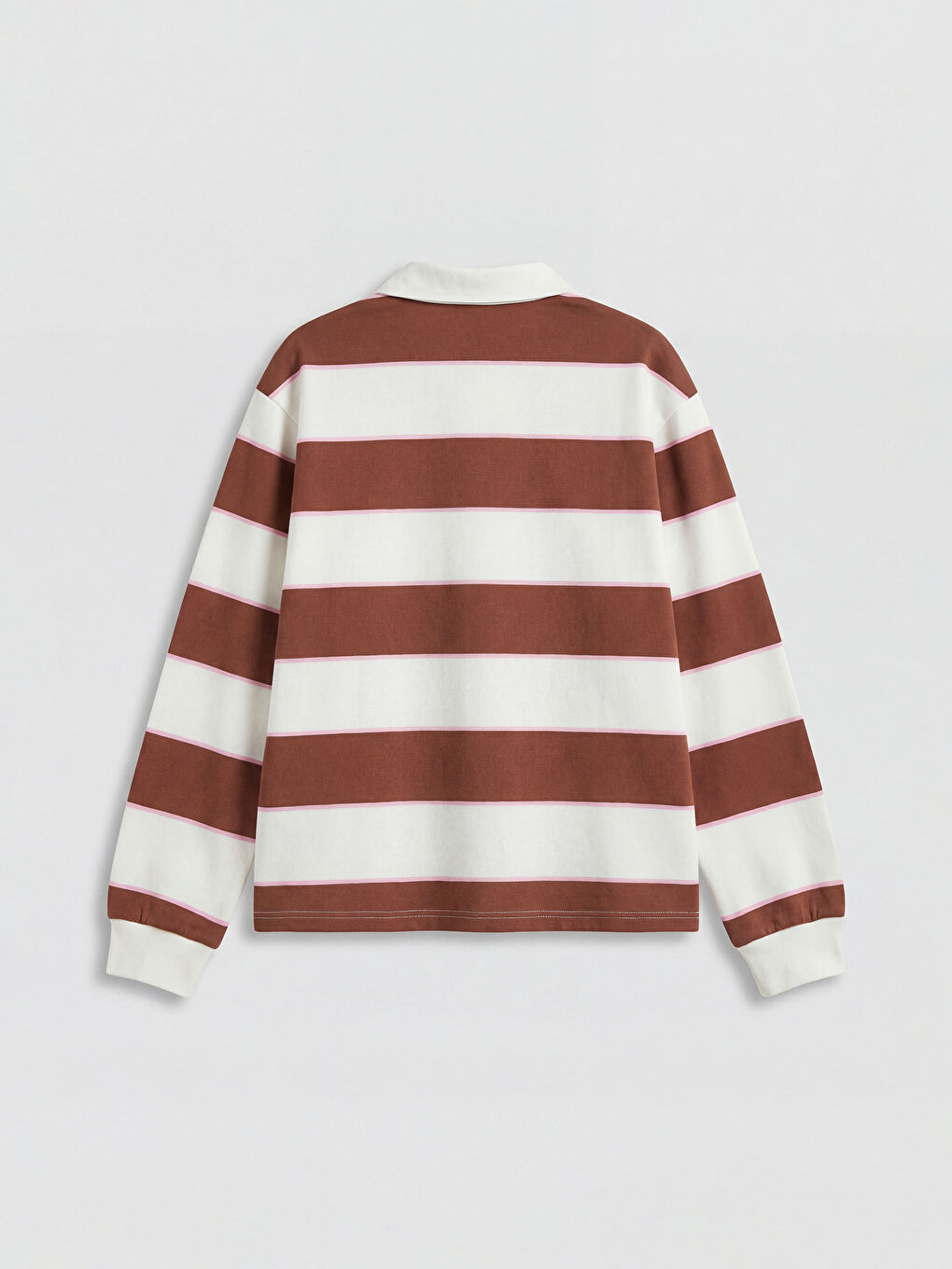 Kahverengi Polo Yaka Çizgili Kız Çocuk Tişört-1