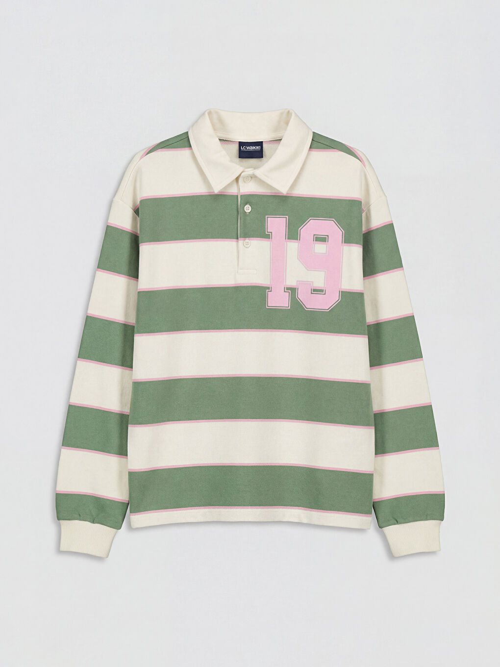 Yeşil Polo Yaka Çizgili Kız Çocuk Tişört