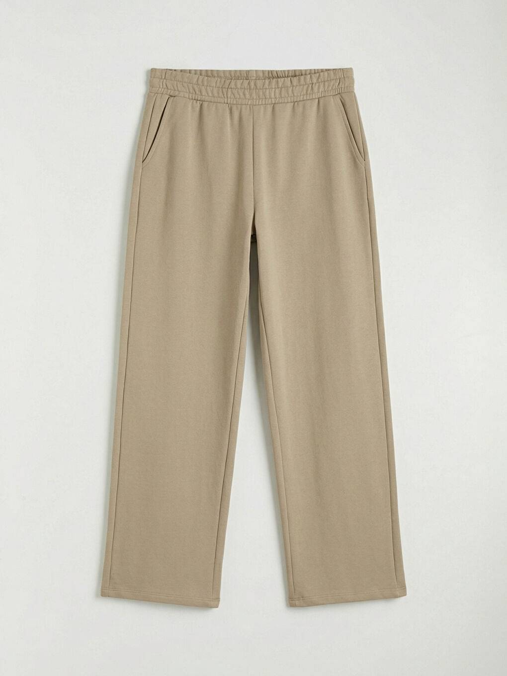 Bej Beli Lastikli Geniş Paça Kadın Eşofman Altı-4