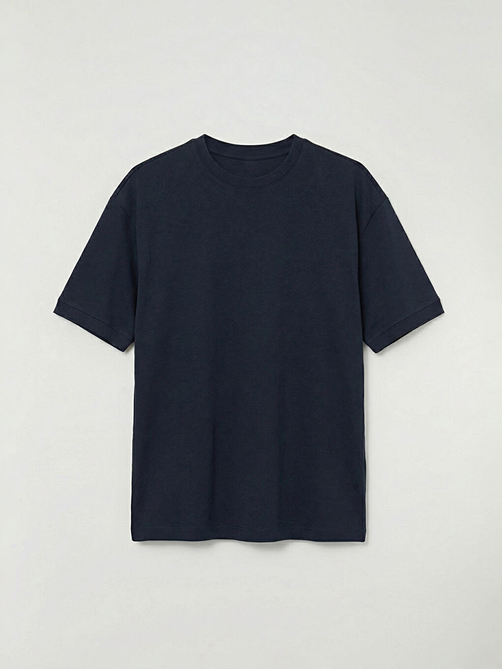 Lacivert Oversize Fit Bisiklet Yaka Erkek Tişört-4