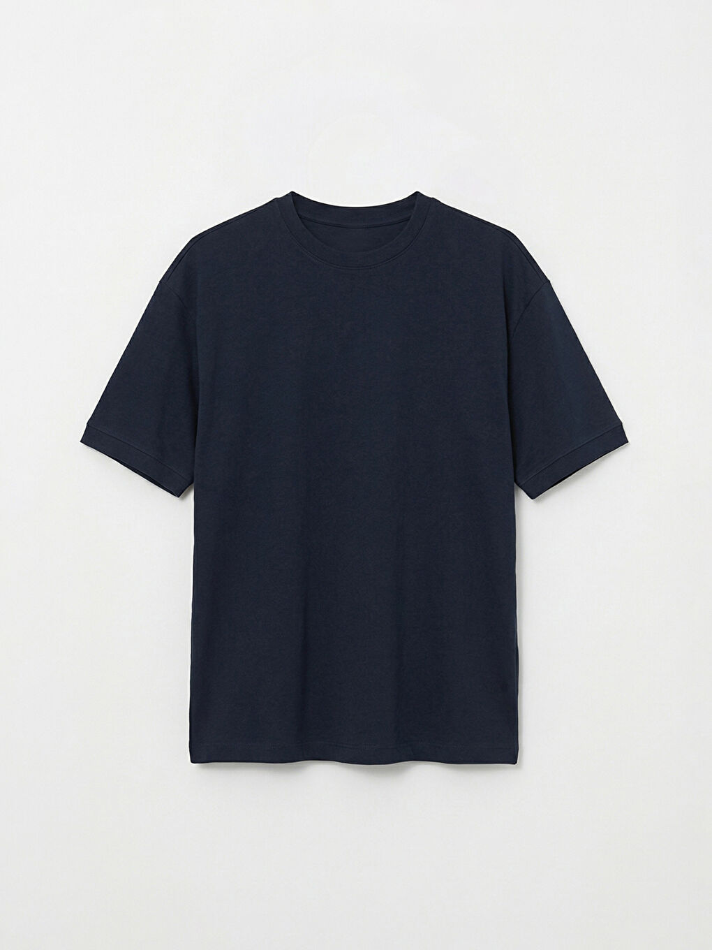 Lacivert Oversize Fit Bisiklet Yaka Erkek Tişört-5