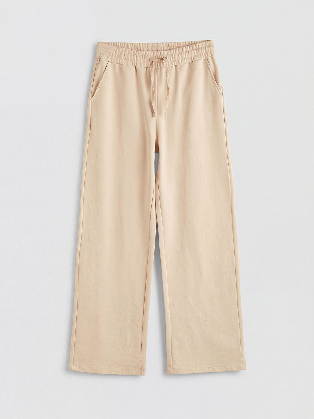 Bej Beli Lastikli Geniş Paça Kadın Eşofman Altı	