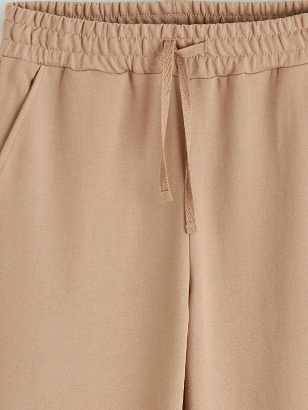 Bej Beli Lastikli Geniş Paça Kadın Eşofman Altı	-2