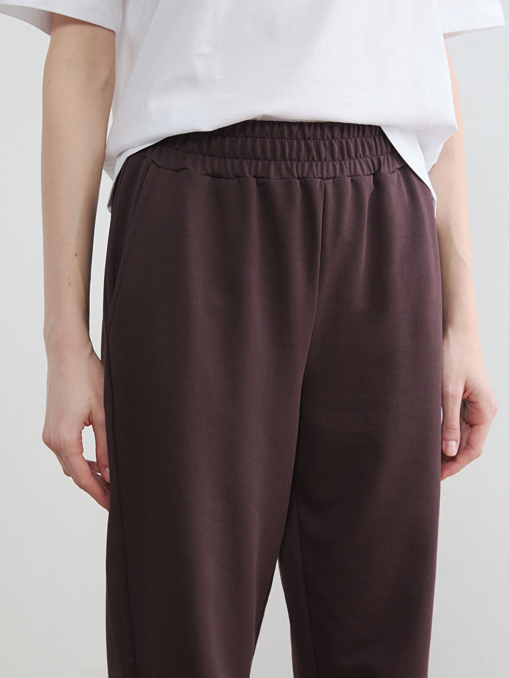 Kahverengi Beli Lastikli Kadın Jogger Eşofman Altı-2