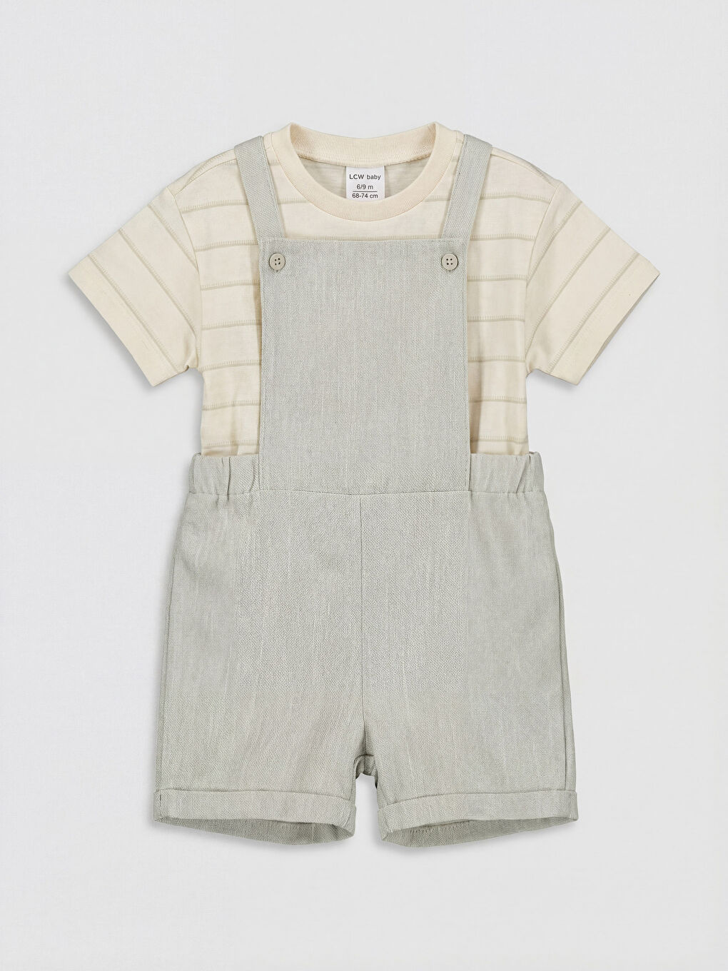 Yeşil Çizgili Erkek Bebek Salopet ve Tişört Takım