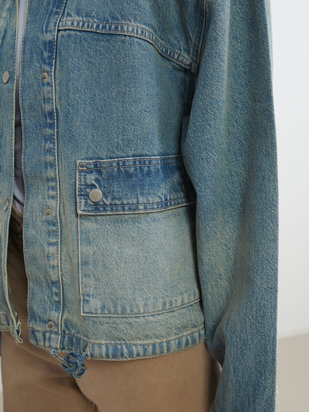 İndigo Gömlek Yaka Oversize Kadın Jean Ceket-2