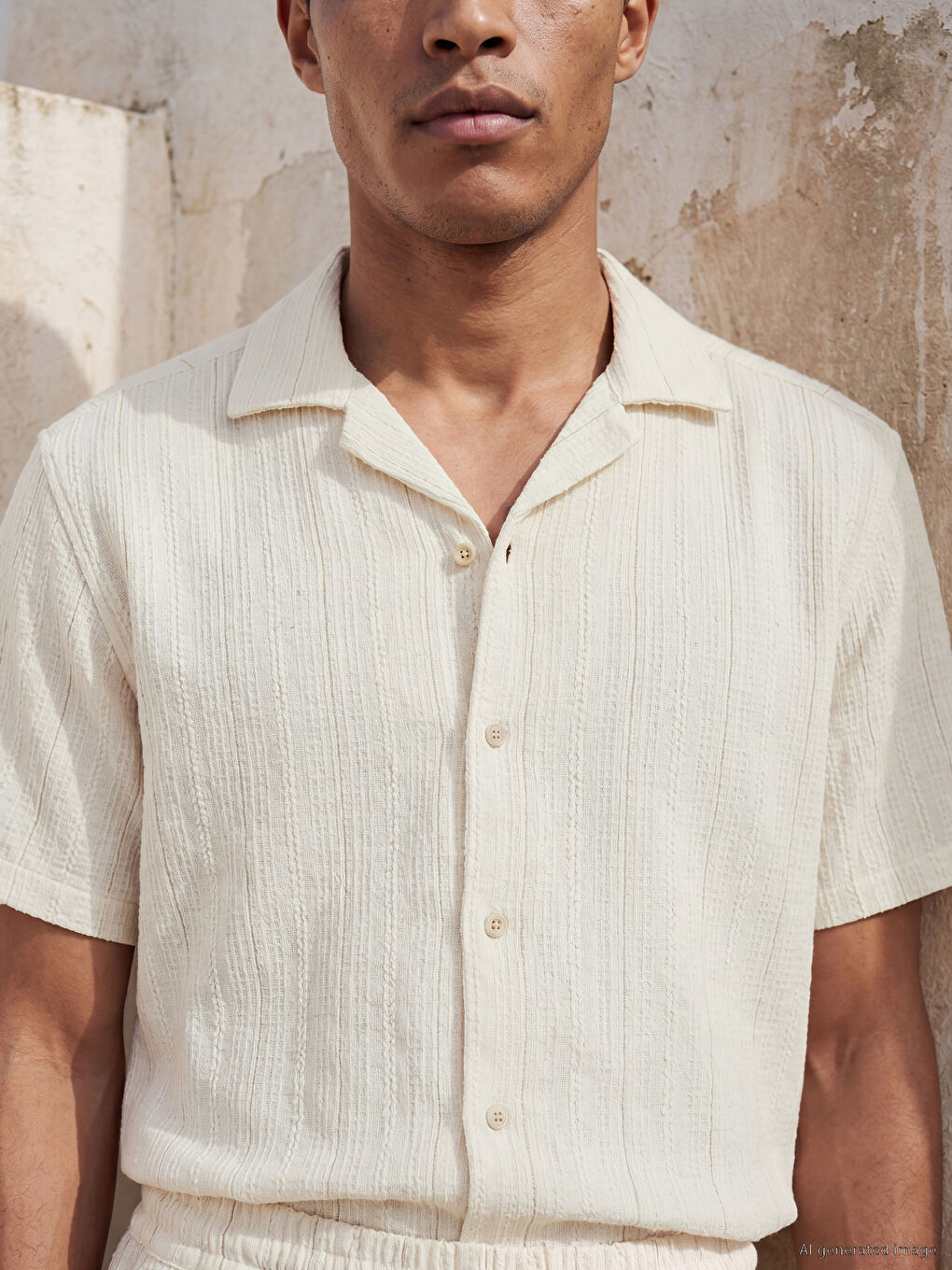 Beyaz Regular Fit Armürlü Erkek Basic Gömlek-1