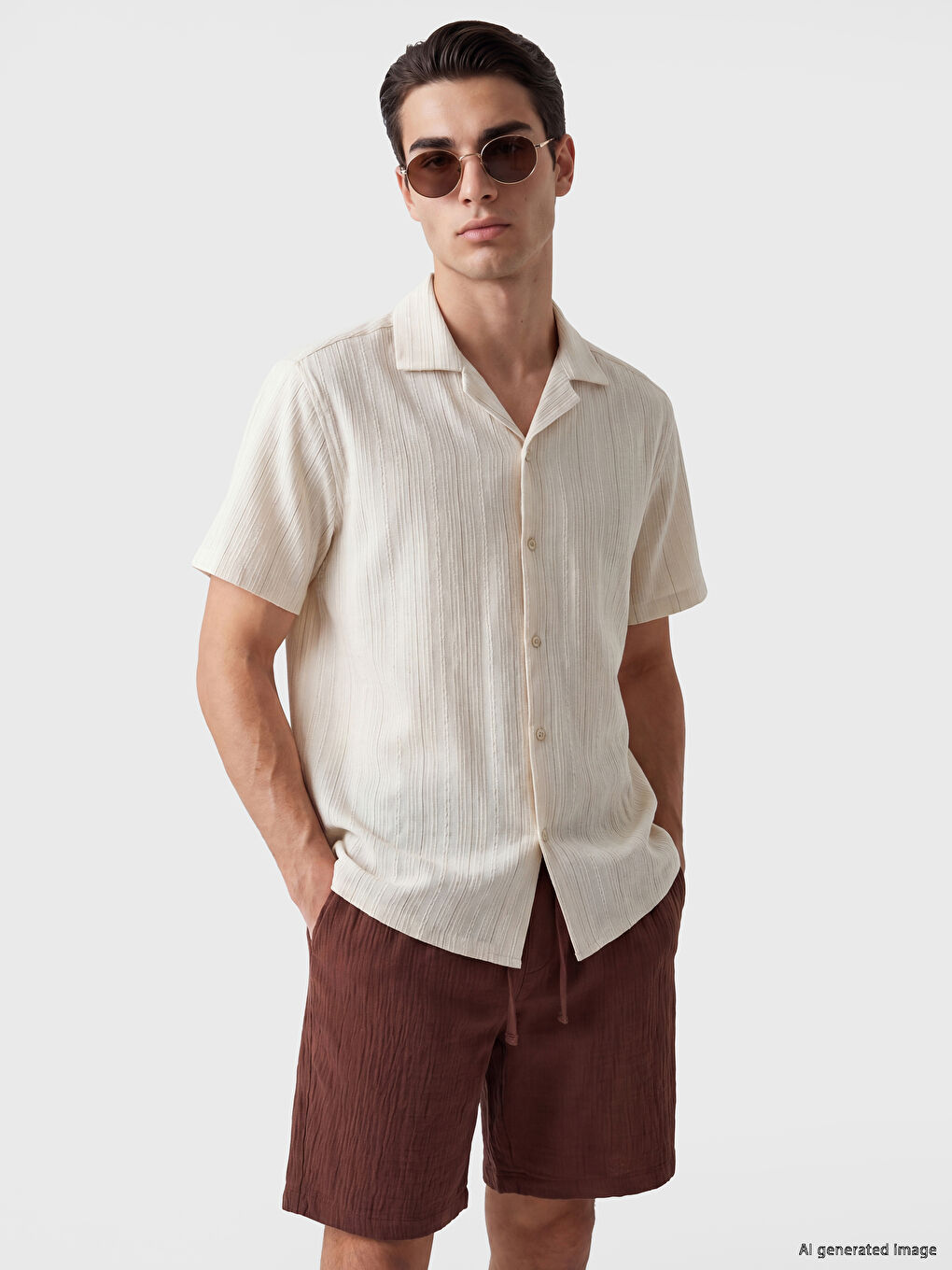 Beyaz Regular Fit Armürlü Erkek Basic Gömlek-2