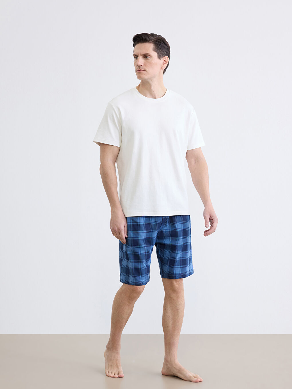 Mavi Standart Kalıp Ekose Erkek Pijama Alt Şort
