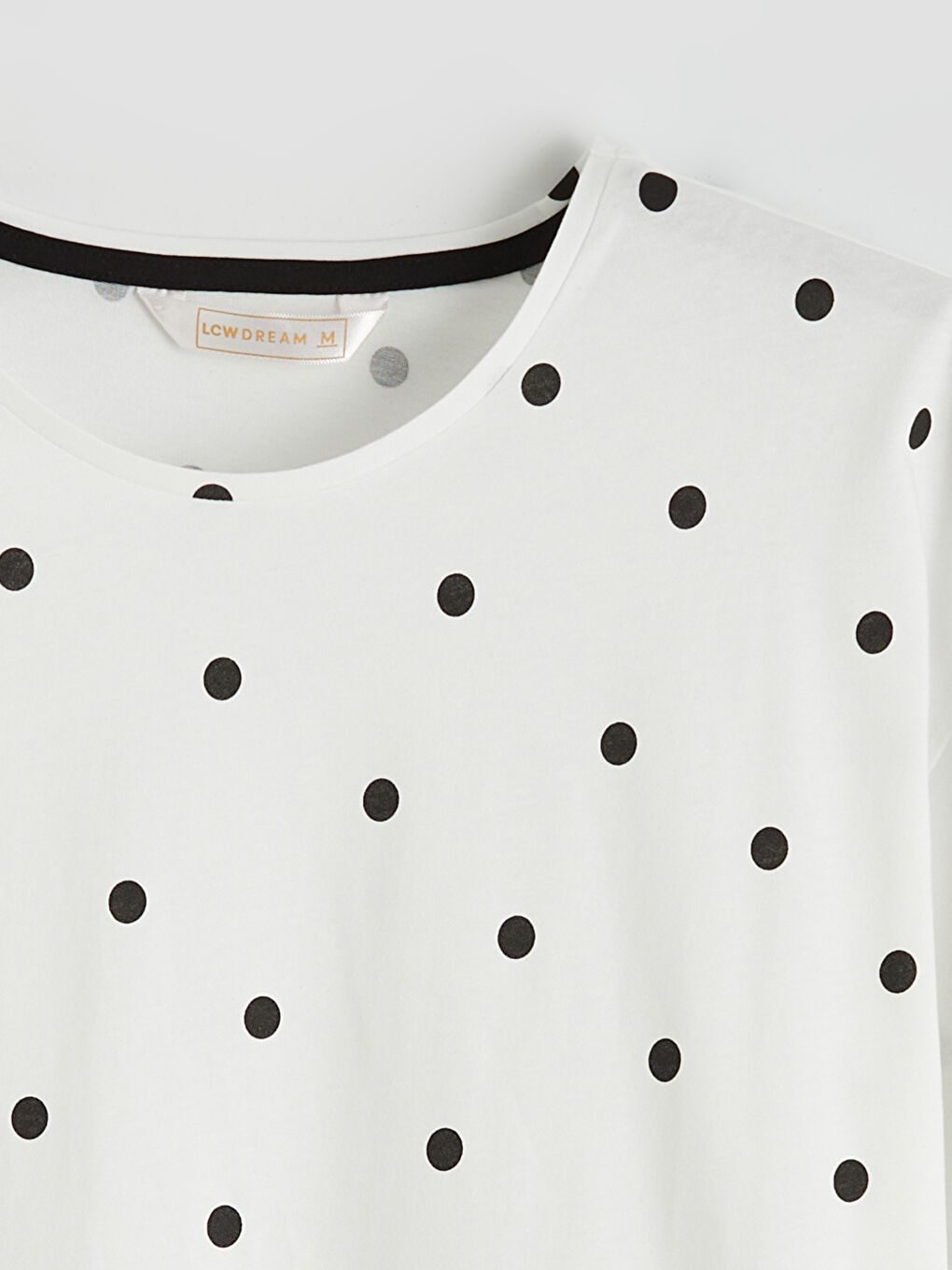 Ekru Bisiklet Yaka Puantiyeli Kadın Pijama Üstü-5