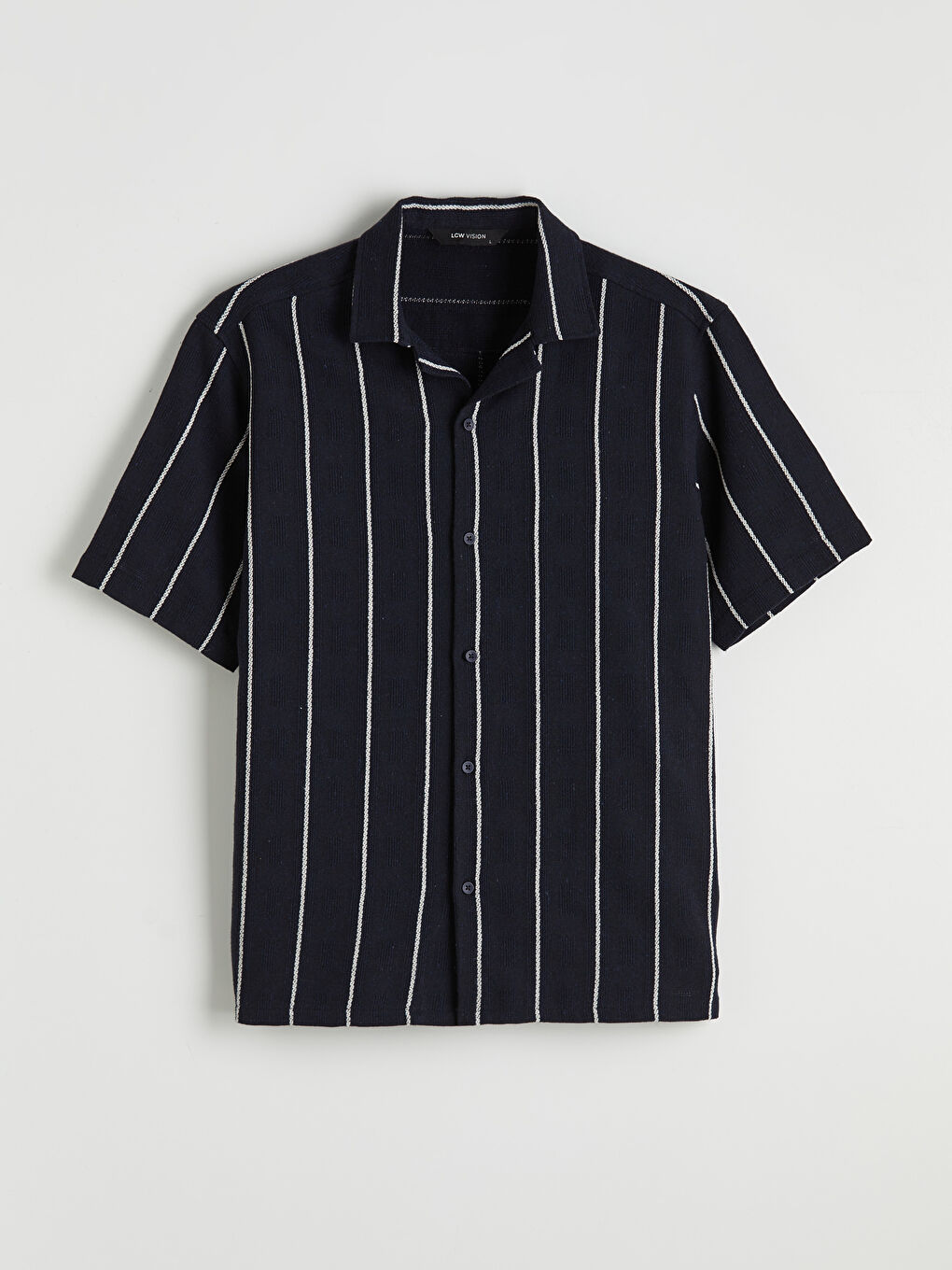Lacivert Regular Fit Kısa Kollu Çizgili Erkek Gömlek	