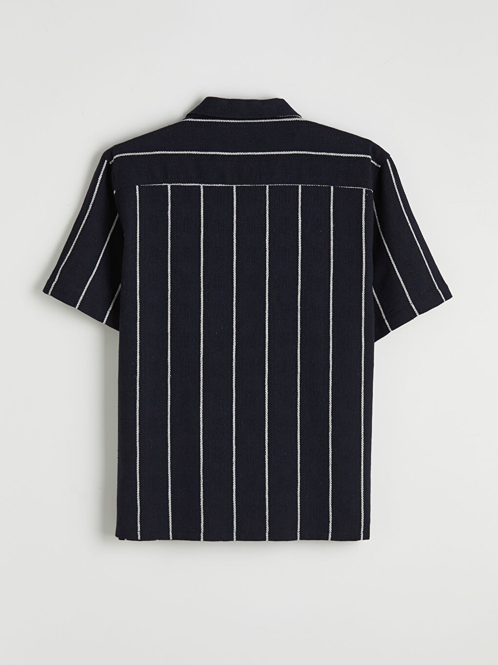 Lacivert Regular Fit Kısa Kollu Çizgili Erkek Gömlek	-1