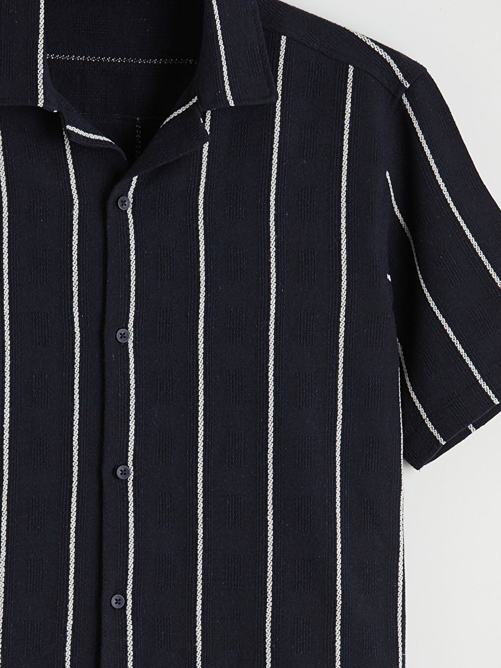 Lacivert Regular Fit Kısa Kollu Çizgili Erkek Gömlek	-2