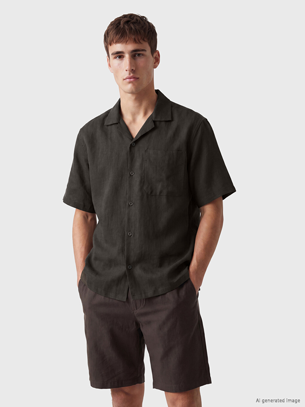 Këmishë Me Përshtatje Të Rregullt Me Jakë Resorti Për Burra-2