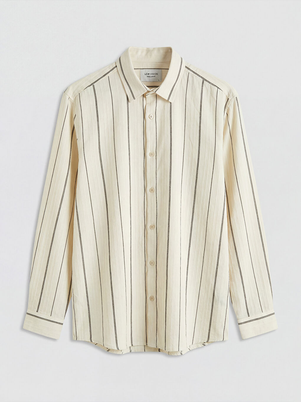 Haki Regular Fit Çizgili Armürlü Erkek Gömlek