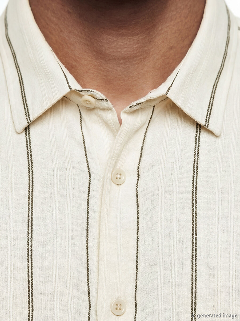 Haki Regular Fit Çizgili Armürlü Erkek Gömlek-2