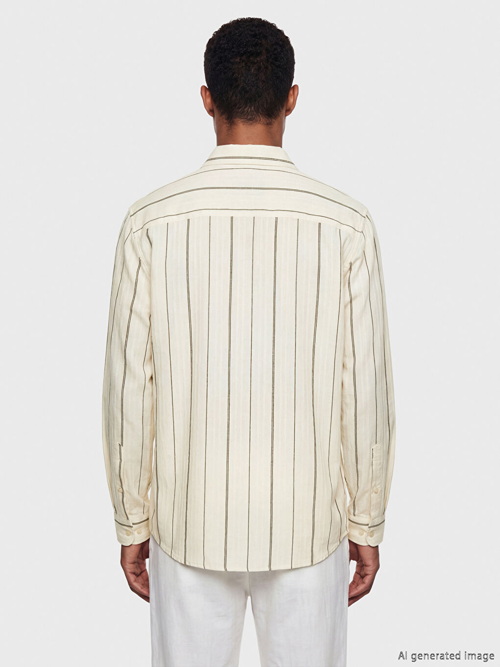 Haki Regular Fit Çizgili Armürlü Erkek Gömlek-3