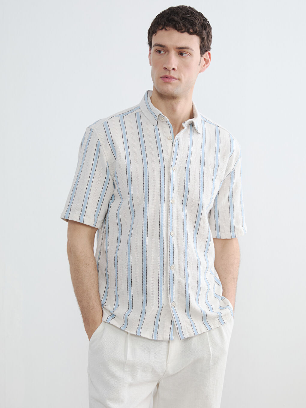 Mavi Regular Fit Çizgili Erkek Gömlek