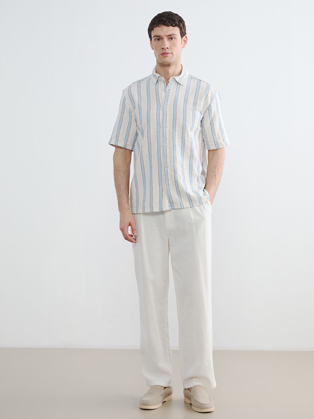 Mavi Regular Fit Çizgili Erkek Gömlek-1