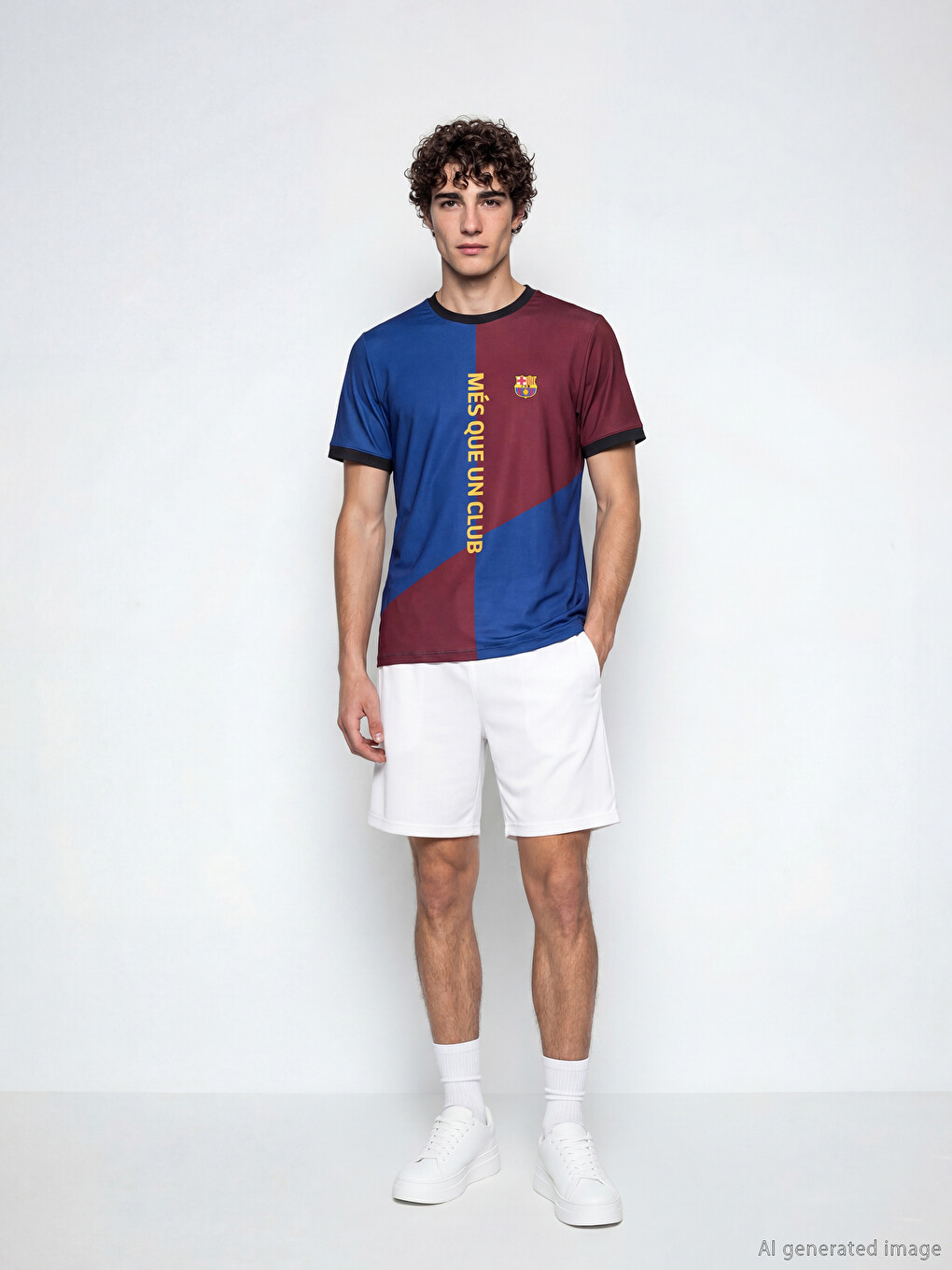 Mavi Barcelona Baskılı Erkek Spor Tişört-1