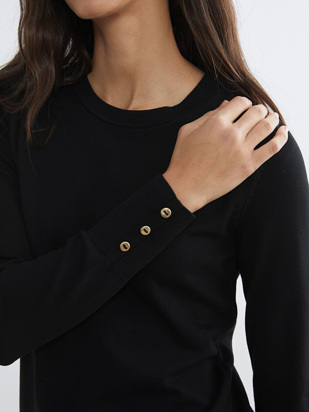 Siyah Bisiklet Yaka Kadın Triko Kazak-2