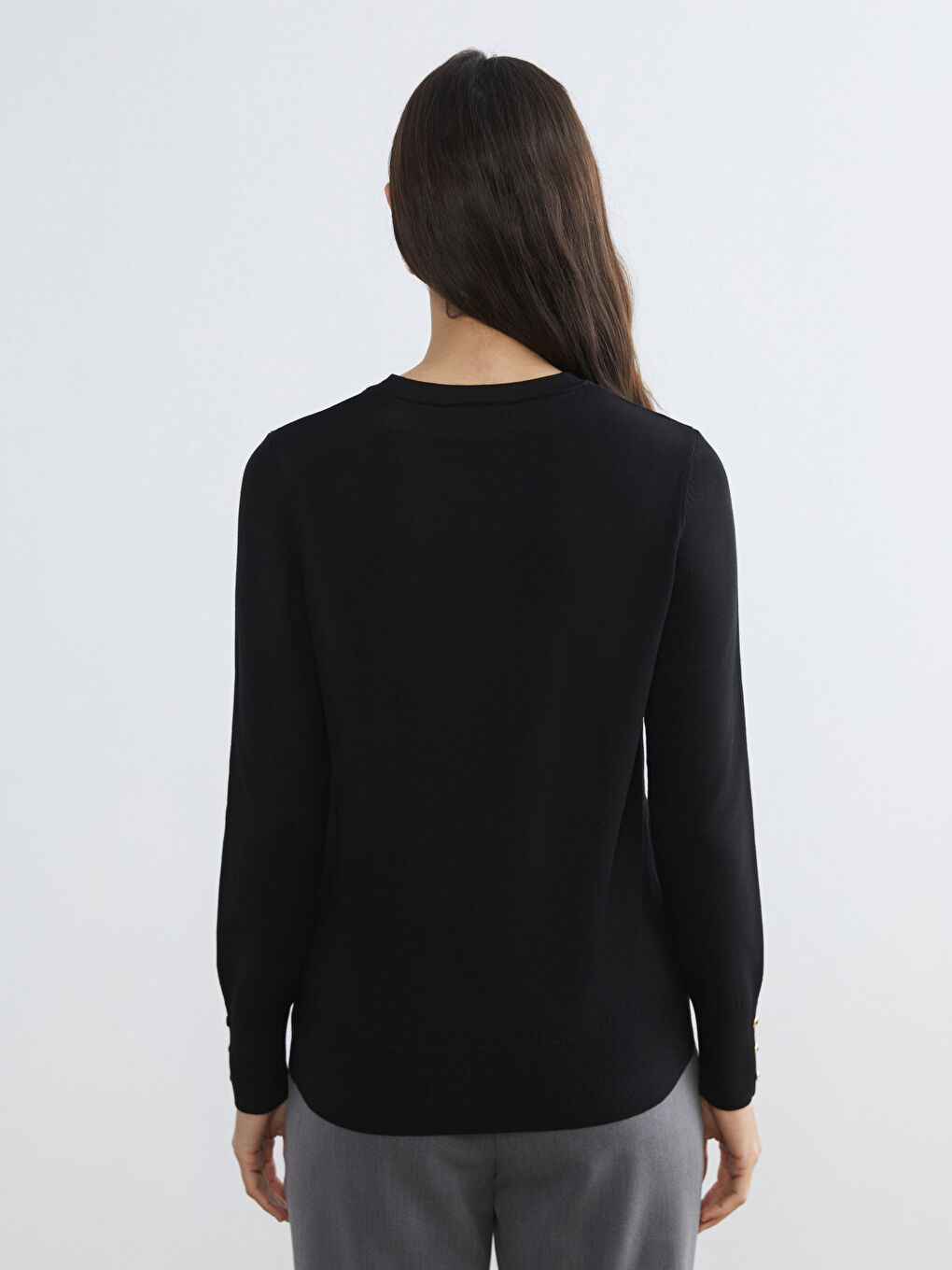 Siyah Bisiklet Yaka Kadın Triko Kazak-3