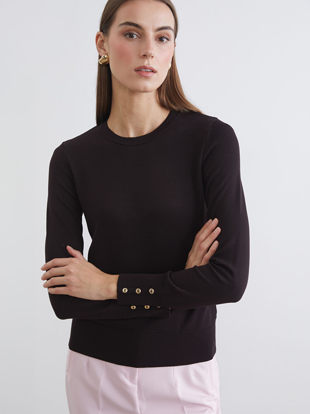 Kahverengi Bisiklet Yaka Kadın Triko Kazak