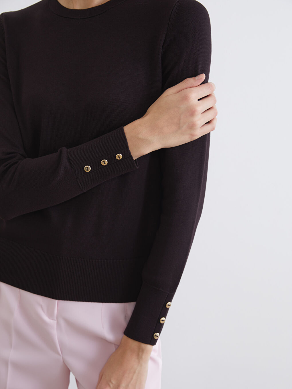 Kahverengi Bisiklet Yaka Kadın Triko Kazak-2