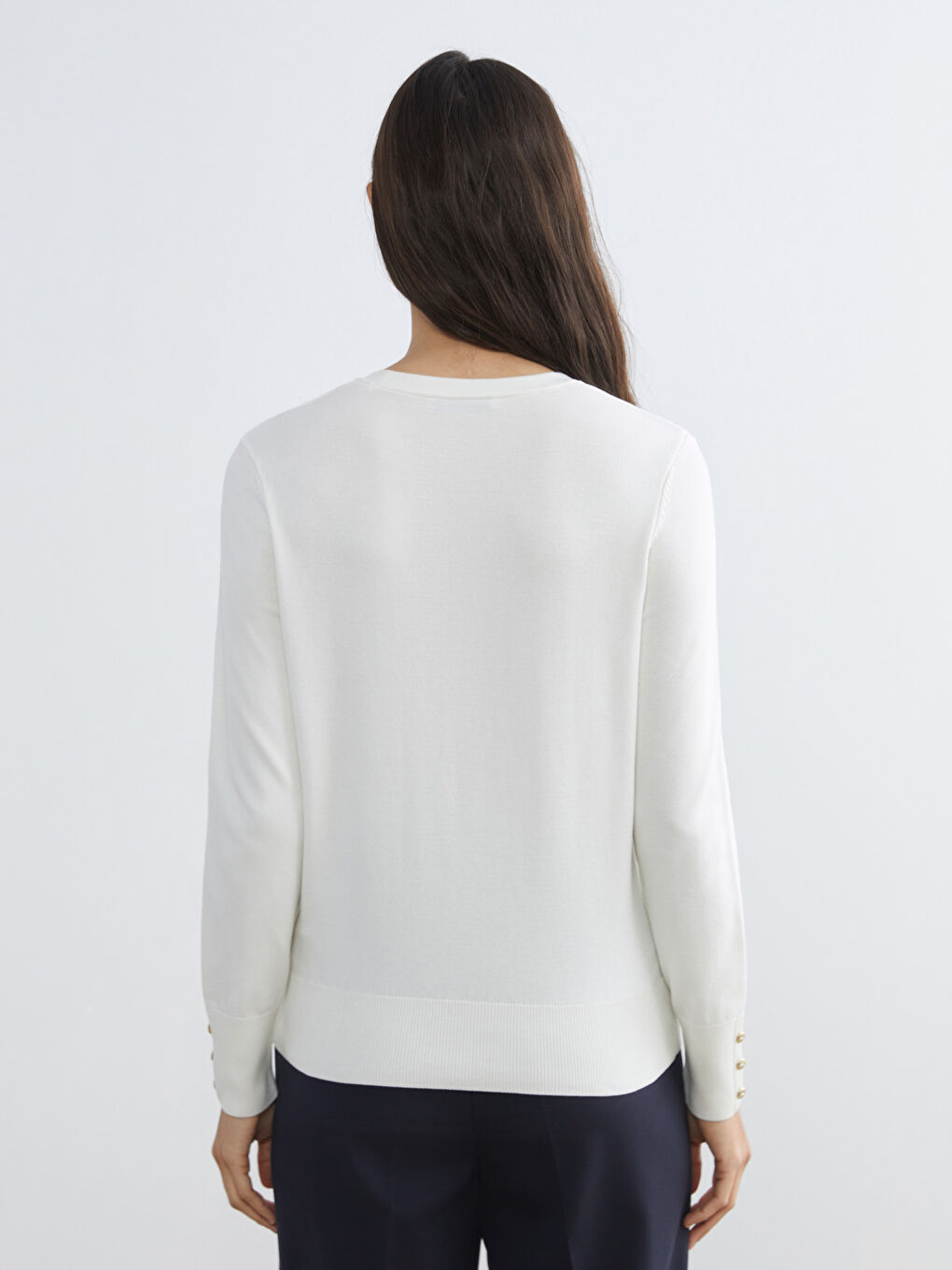 Ekru Bisiklet Yaka Kadın Triko Kazak-3