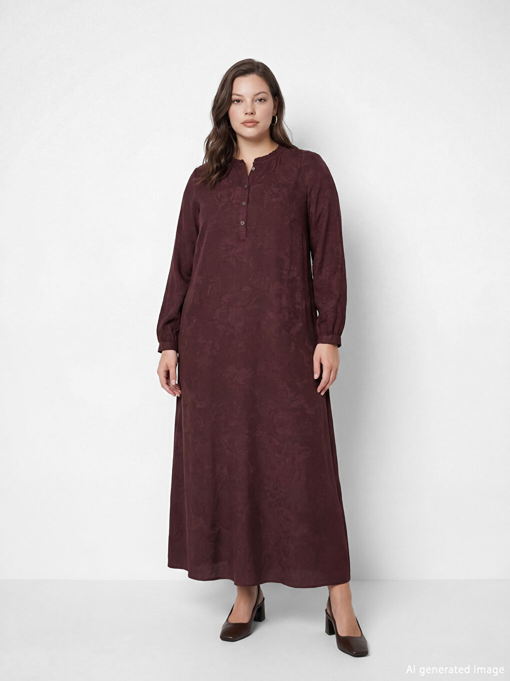 Mandarin Collar Ruffled Pattern Dress-1