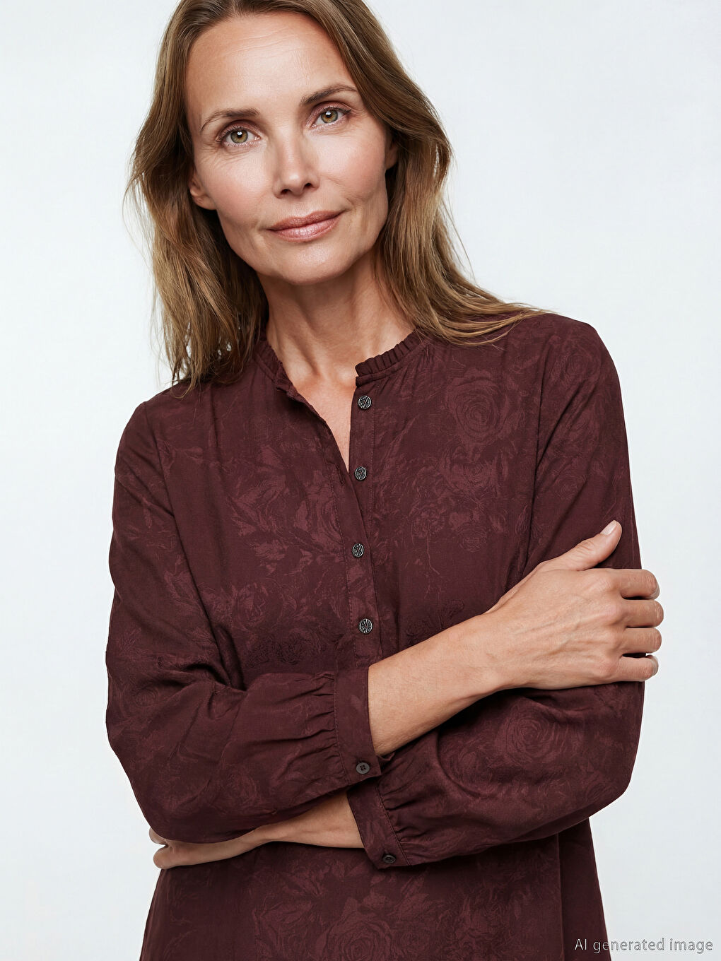 Mandarin Collar Ruffled Pattern Dress