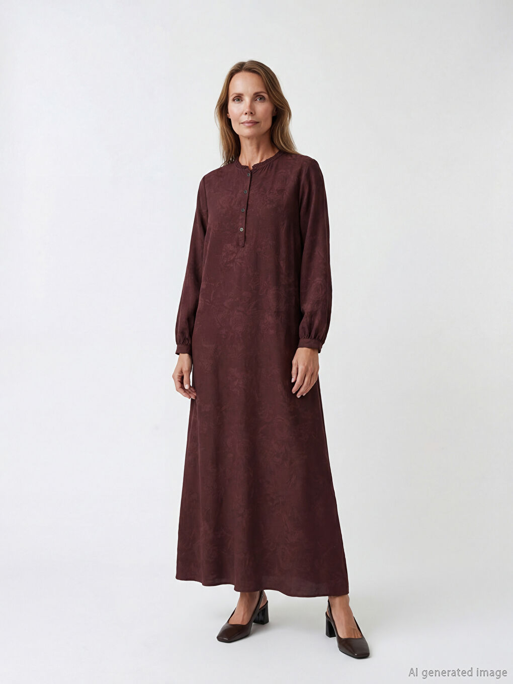 Mandarin Collar Ruffled Pattern Dress-2