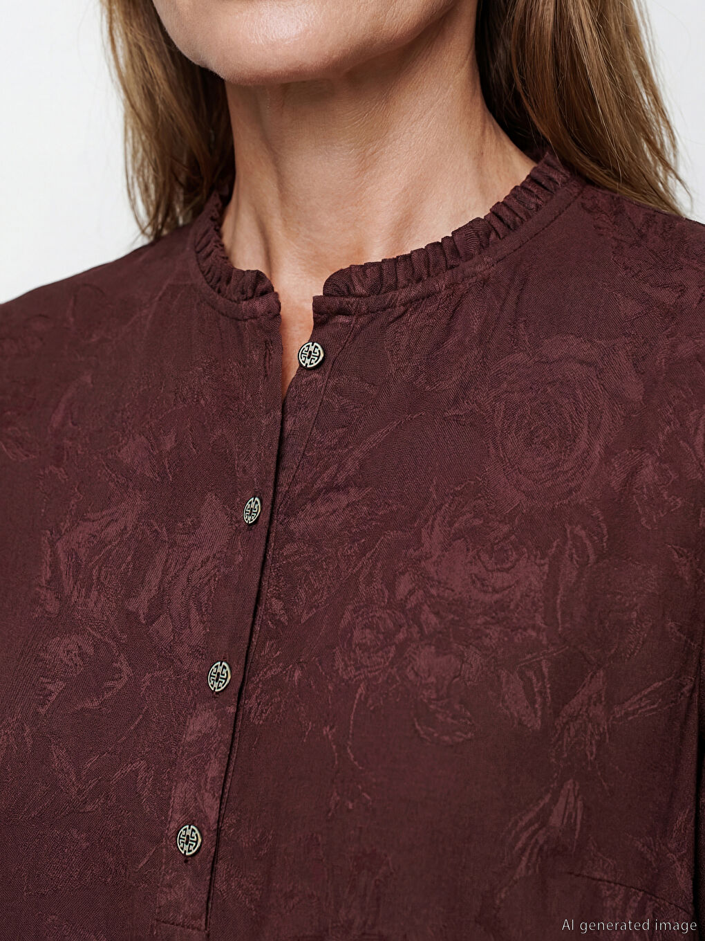 Mandarin Collar Ruffled Pattern Dress-3