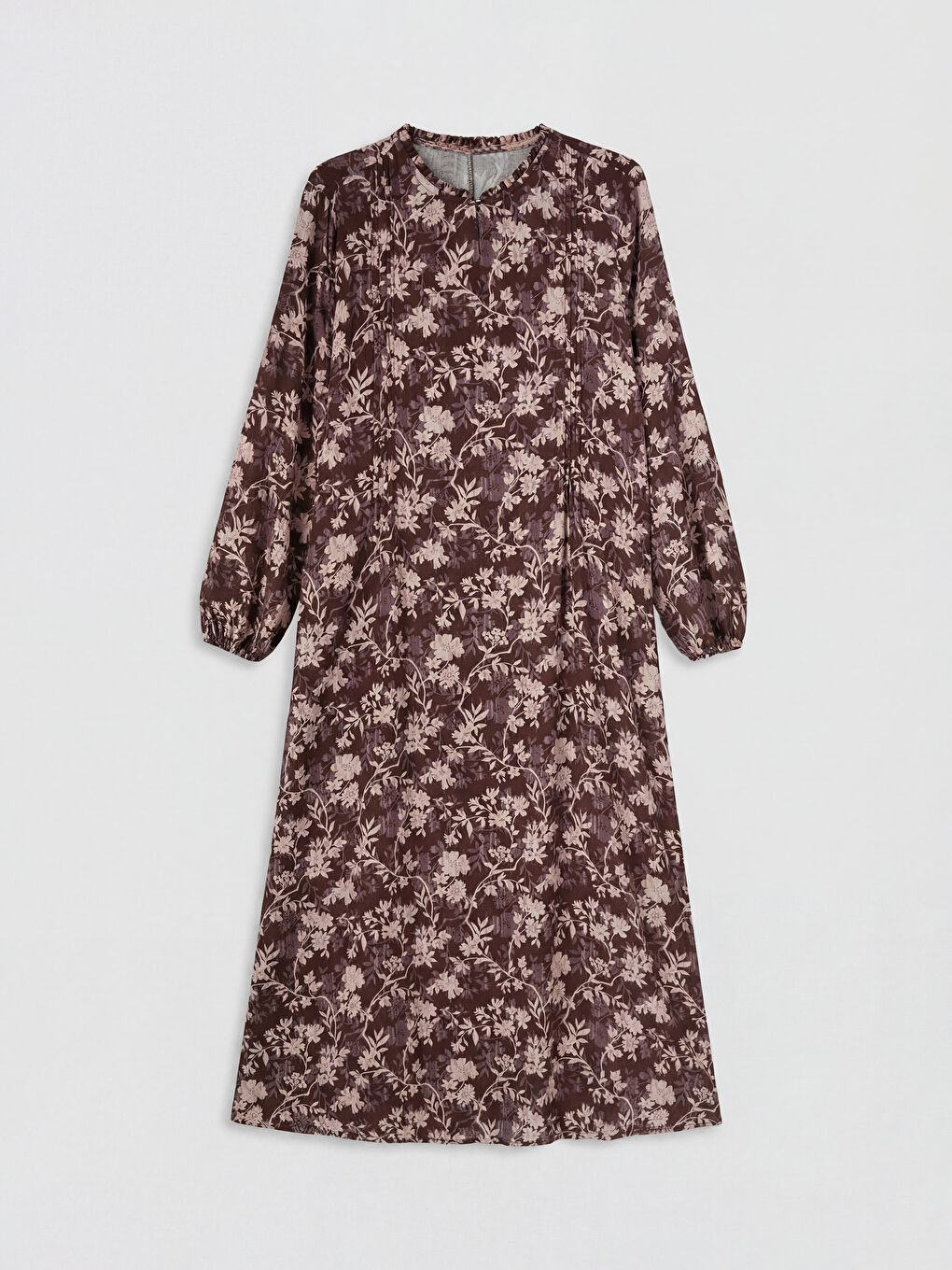 Kahverengi Bisiklet Yaka Çiçekli A Kesim Elbise