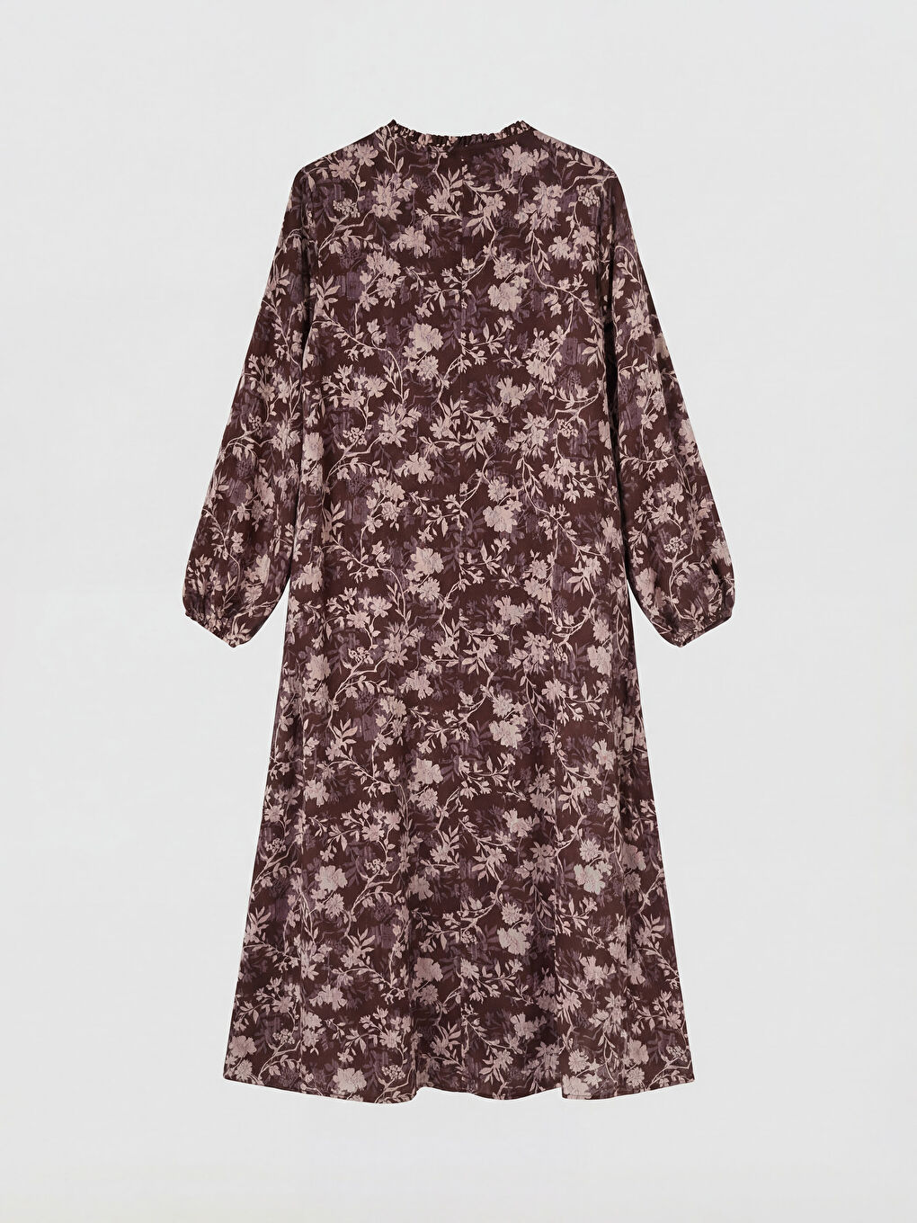 Kahverengi Bisiklet Yaka Çiçekli A Kesim Elbise-1