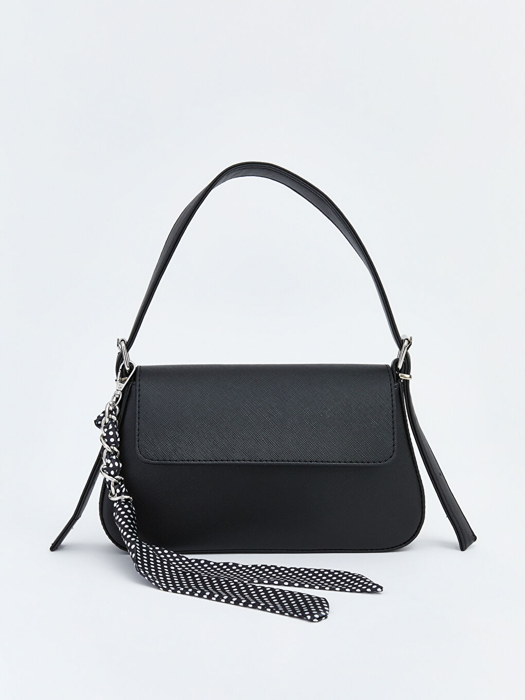 Siyah Puantiyeli Fular Detaylı Kadın Omuz Çantası