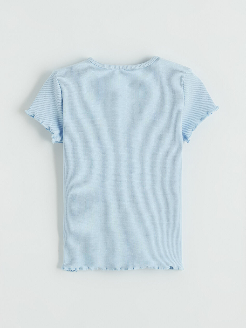 Lila Bisiklet Yaka Kalp Nakışlı Kız Çocuk Tişört-1