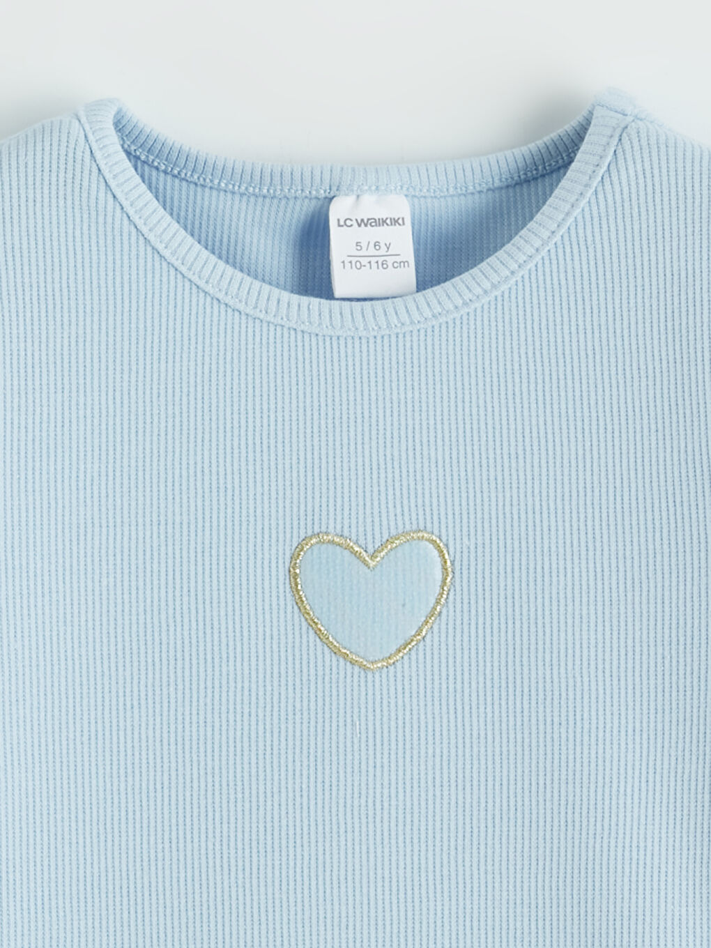 Lila Bisiklet Yaka Kalp Nakışlı Kız Çocuk Tişört-2