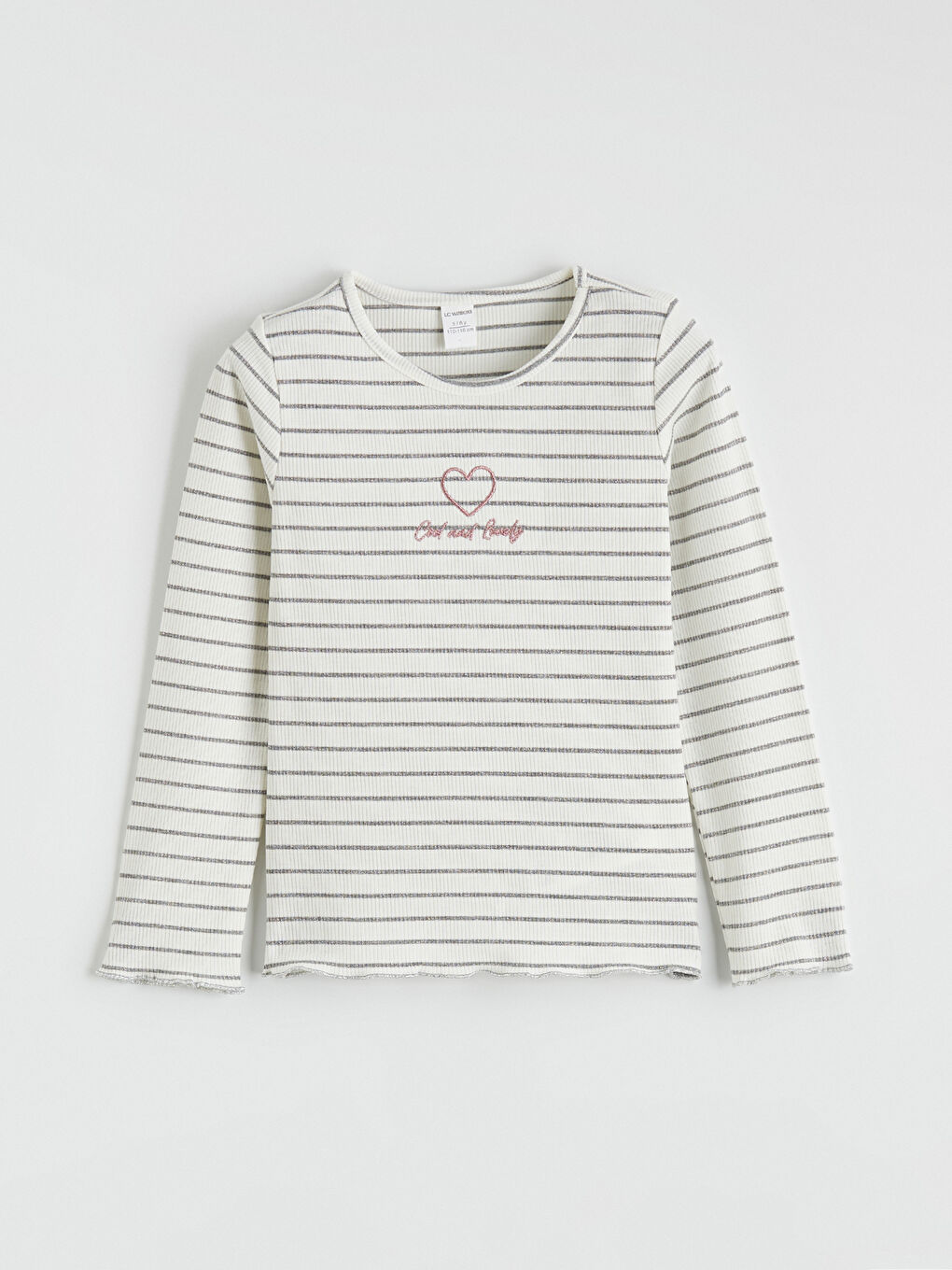 Gri Bisiklet Yaka Kalp Nakışlı Kız Çocuk Bluz 2'li-1