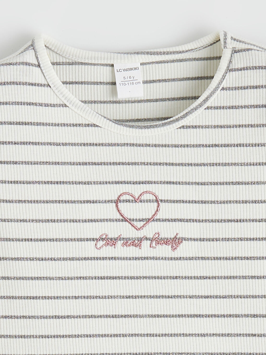 Gri Bisiklet Yaka Kalp Nakışlı Kız Çocuk Bluz 2'li-2