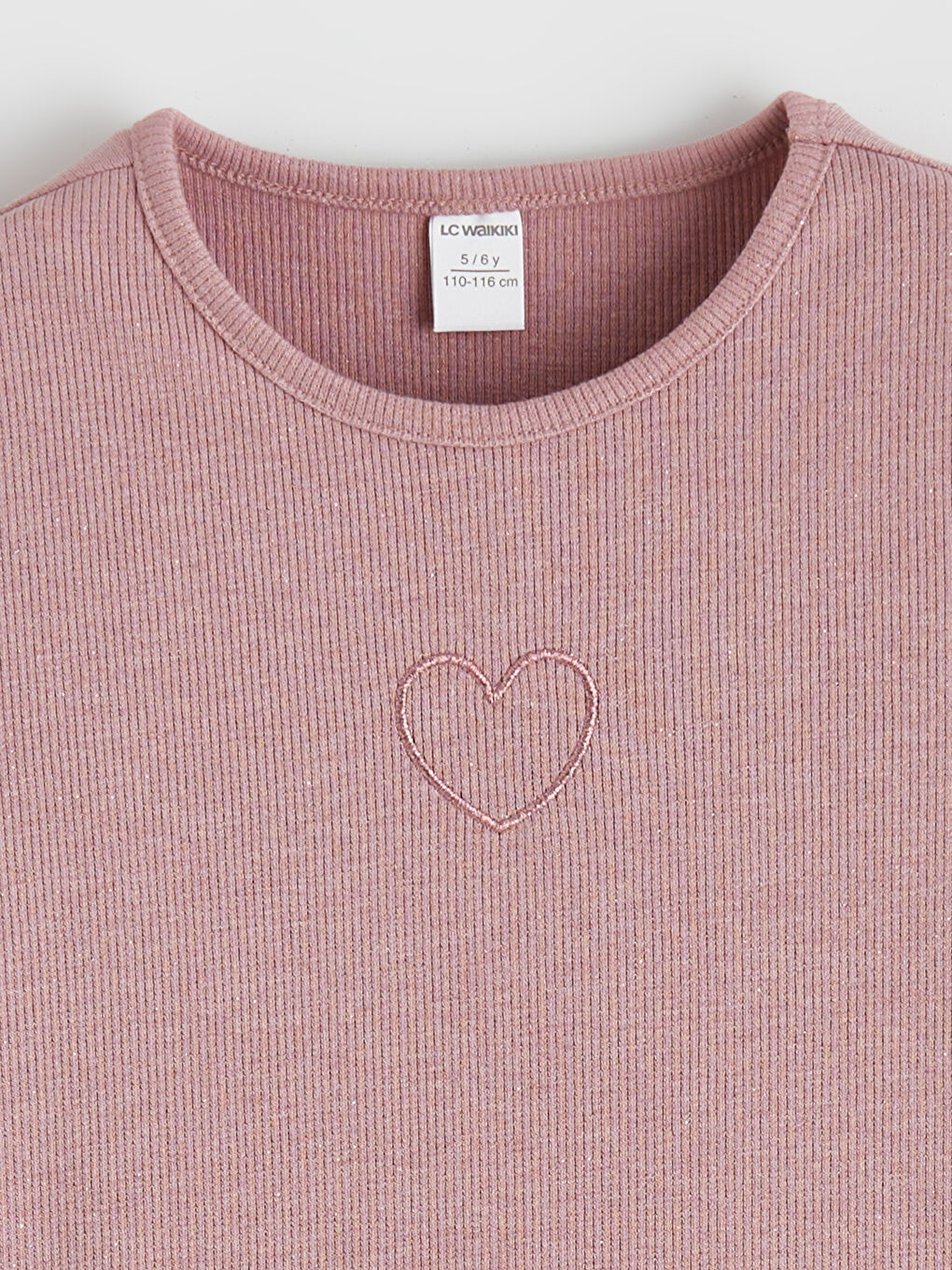Gri Bisiklet Yaka Kalp Nakışlı Kız Çocuk Bluz 2'li-5