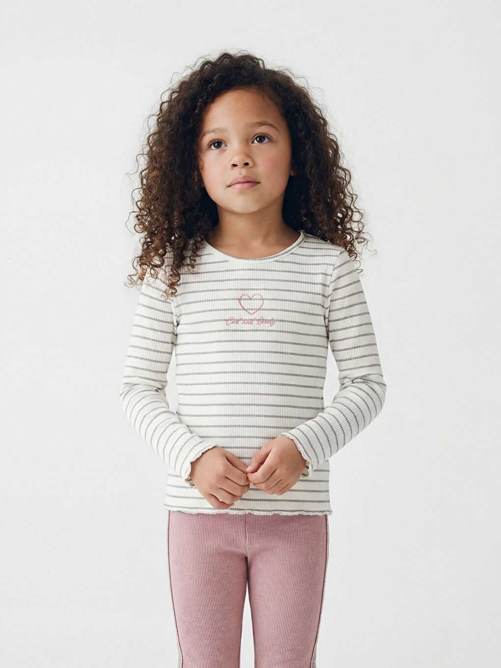 Bisiklet Yaka Simli Kız Çocuk Fitilli Tişört 2'li-2