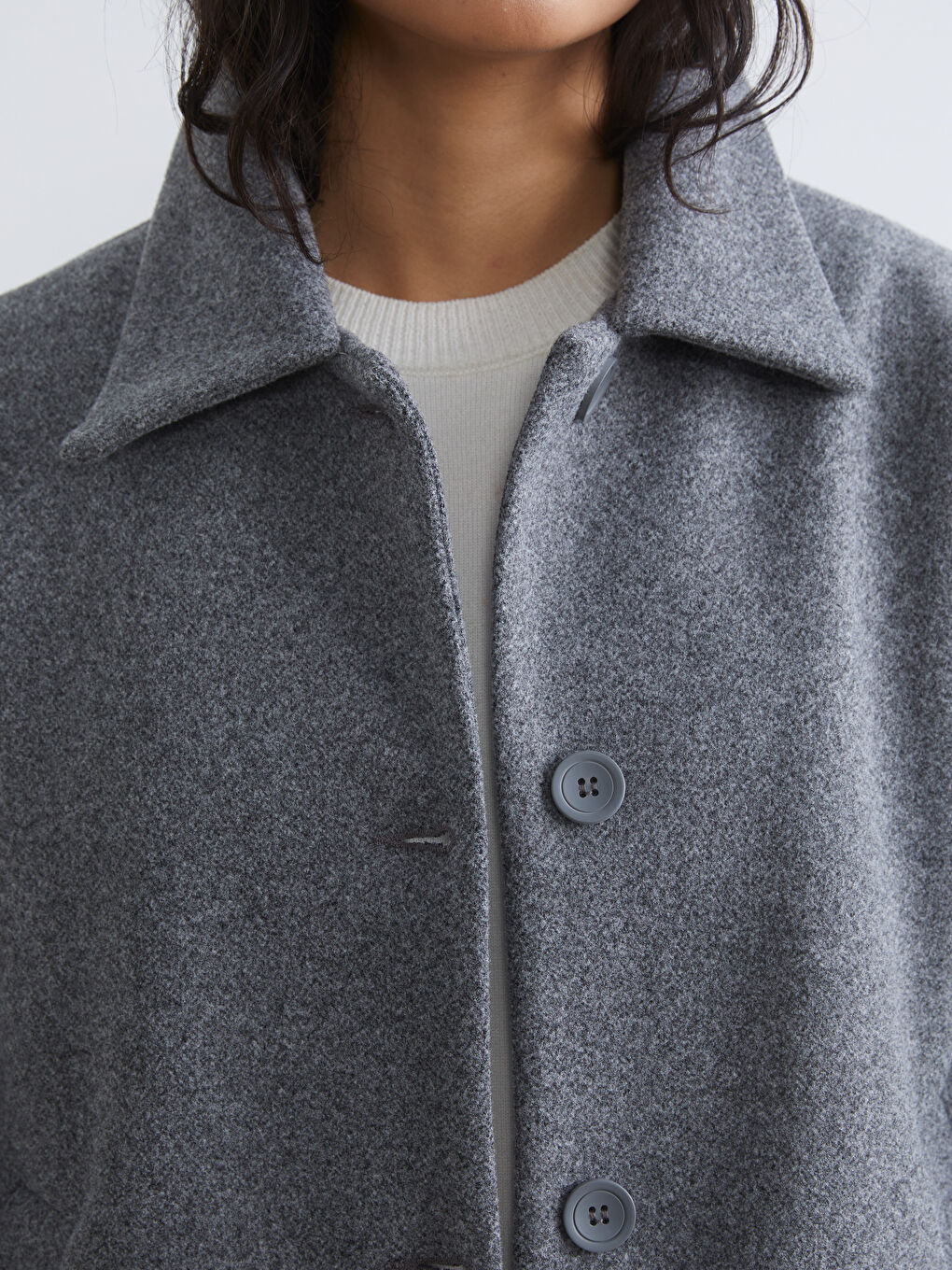 Antrasit Gömlek Yaka Oversize Kadın Kaşe Kaban-2