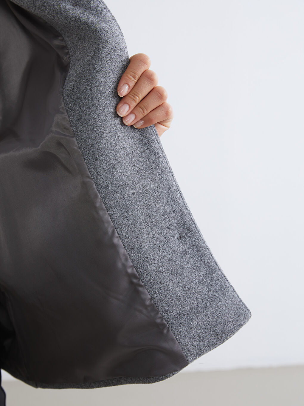 Antrasit Gömlek Yaka Oversize Kadın Kaşe Kaban-3