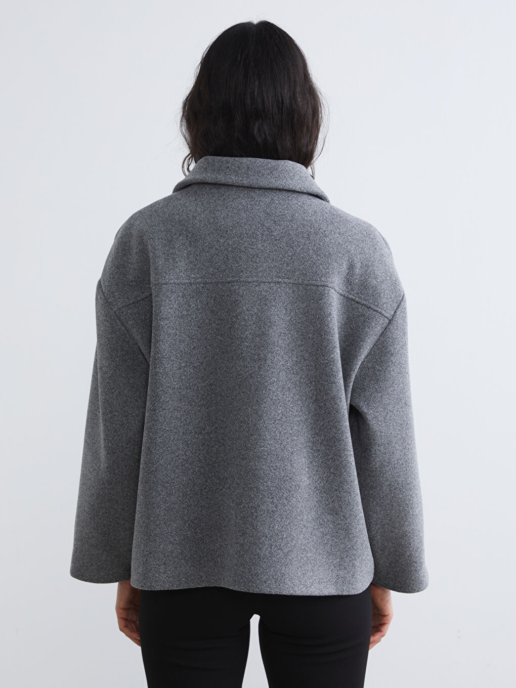 Antrasit Gömlek Yaka Oversize Kadın Kaşe Kaban-4