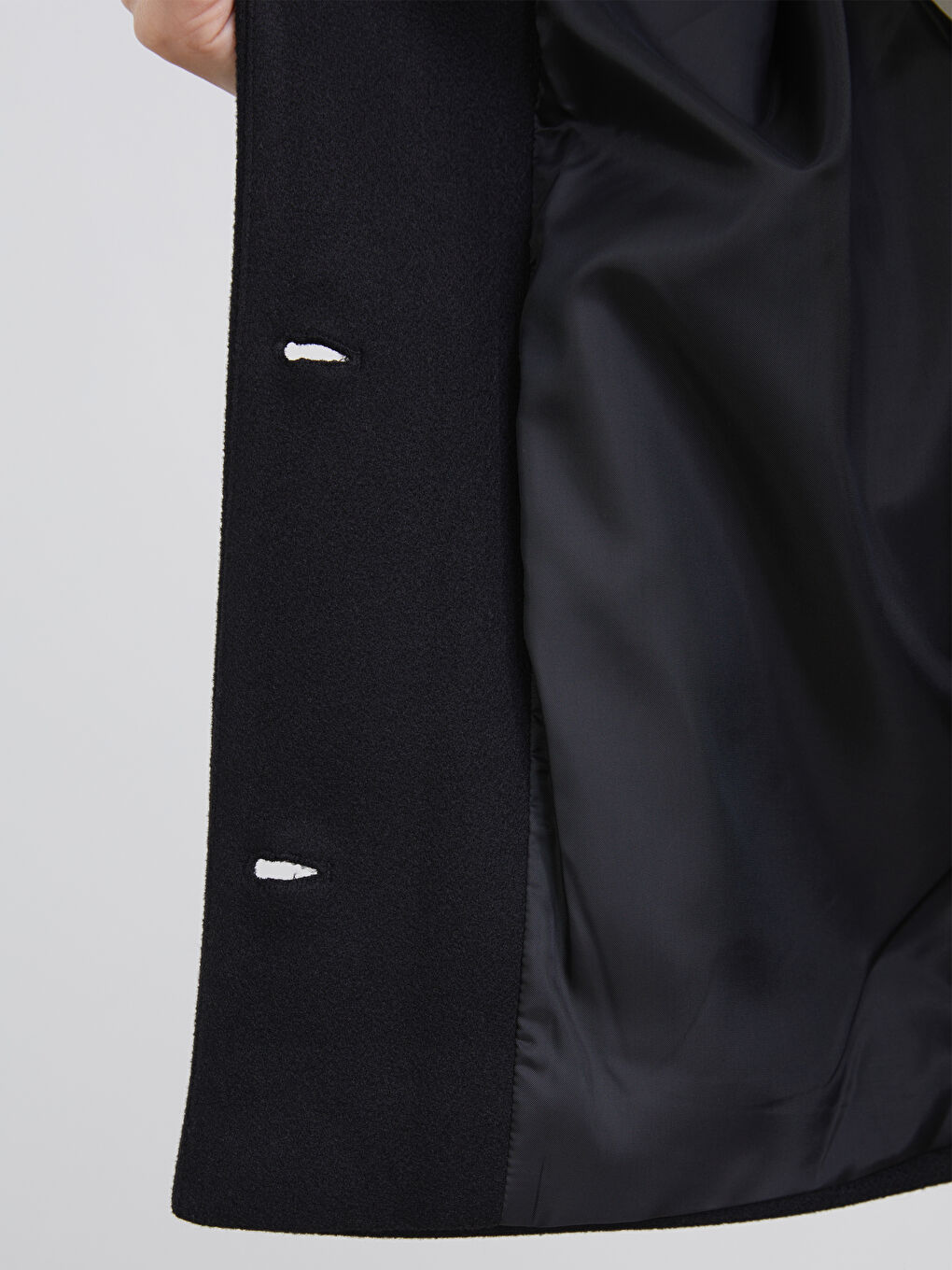 Siyah Gömlek Yaka Oversize Kadın Kaşe Kaban-3