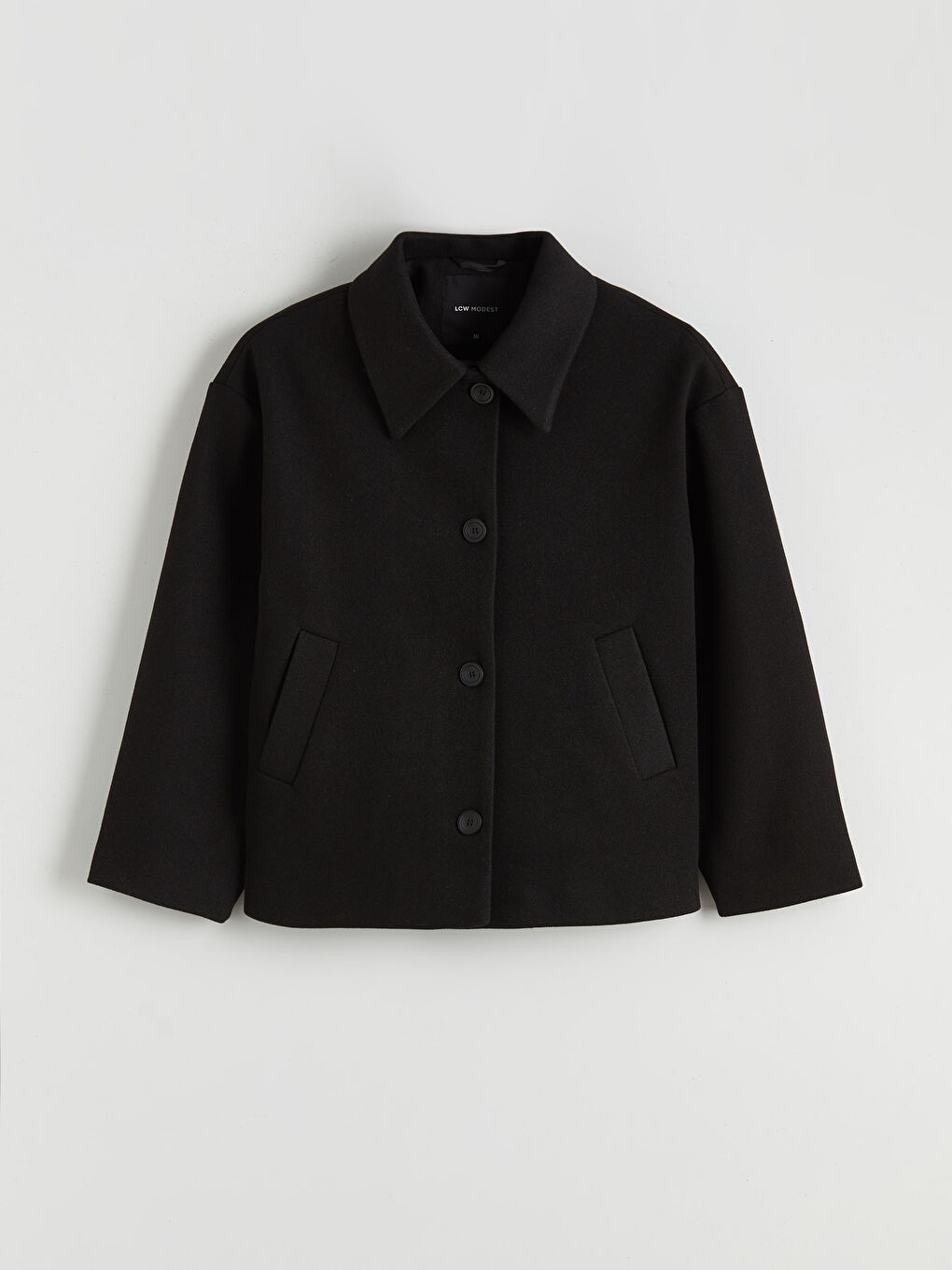 Siyah Gömlek Yaka Oversize Kadın Kaşe Kaban-5