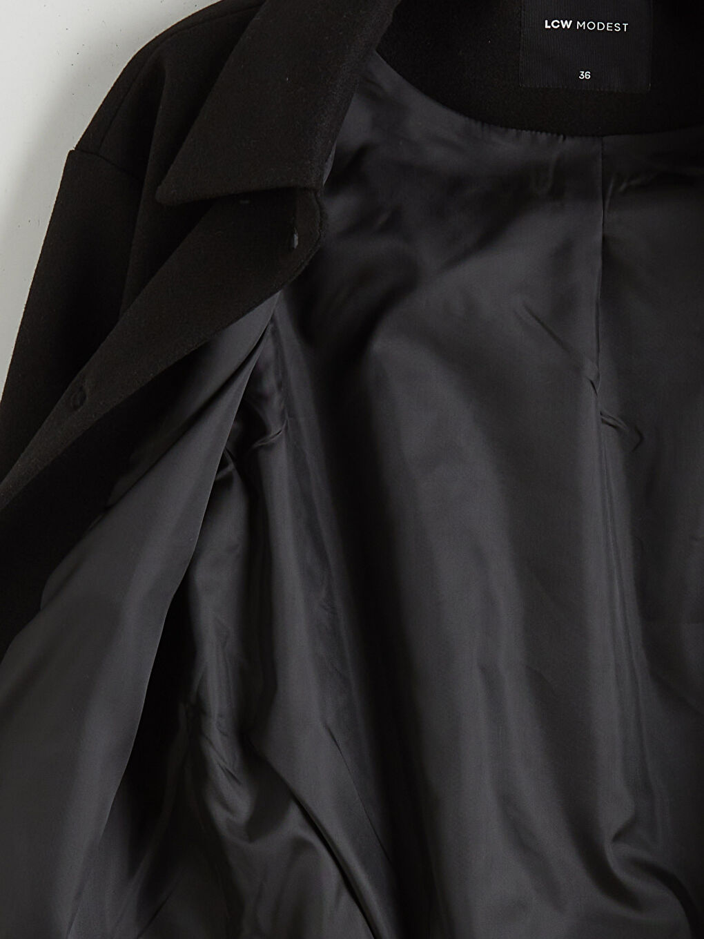 Siyah Gömlek Yaka Oversize Kadın Kaşe Kaban-6